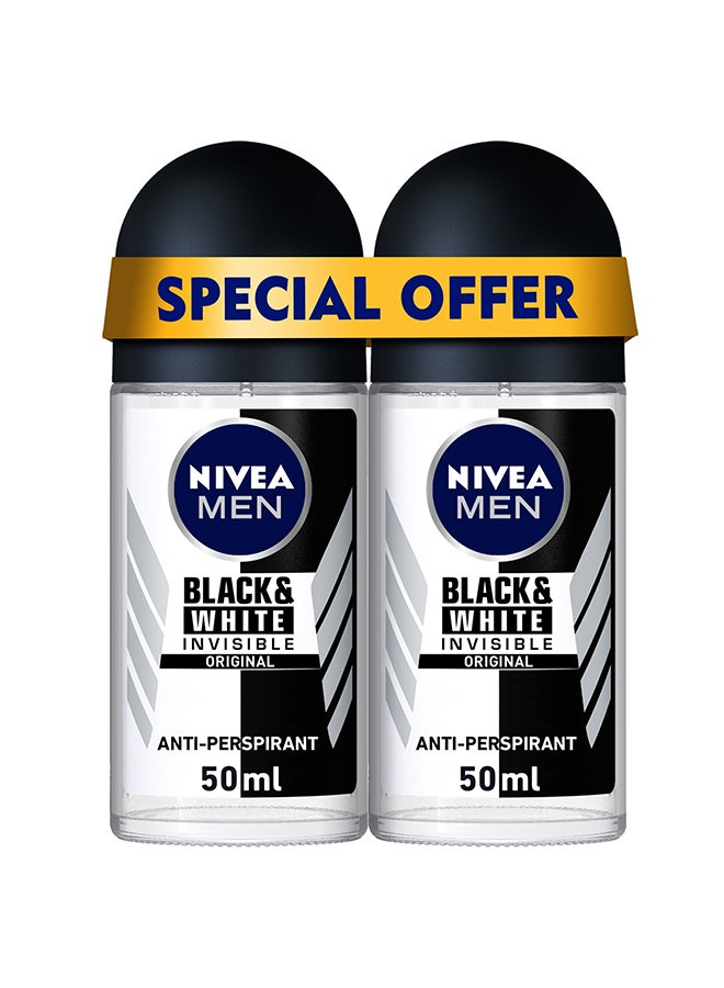 Nivea MEN Black And White Invisible Original, Antiperspirant, Roll-On 2 x 50ml - Image 1
