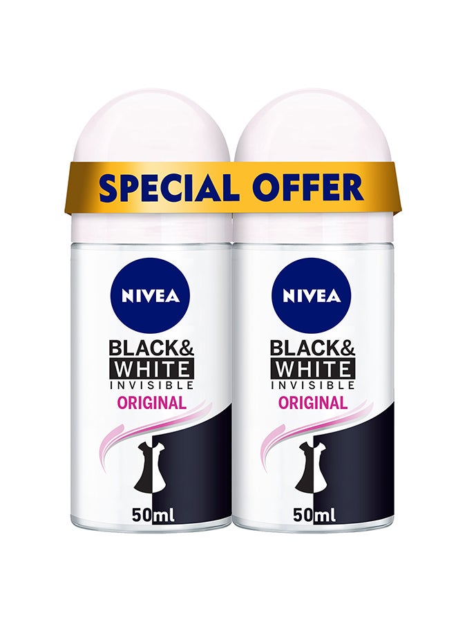 نيفيا مضاد تعرق أصلي للنساء بلاك اند وايت ببكرة دوارة بدون آثر 2 x 50ملليلتر - Image 1