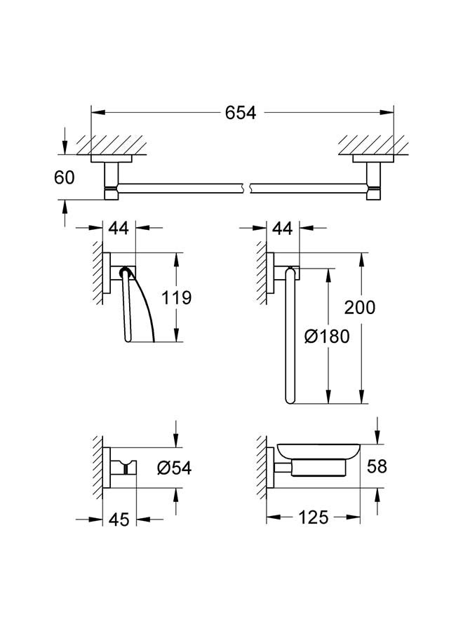 جروهي طقم إكسسوارات أساسية لحمام رئيسي  5 في 1 الكروم NAسم - Image 2