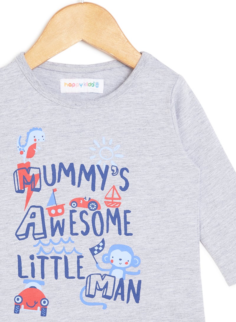 Happy Kids - Slogan Printed T-Shirt Grey Marl - Image 1