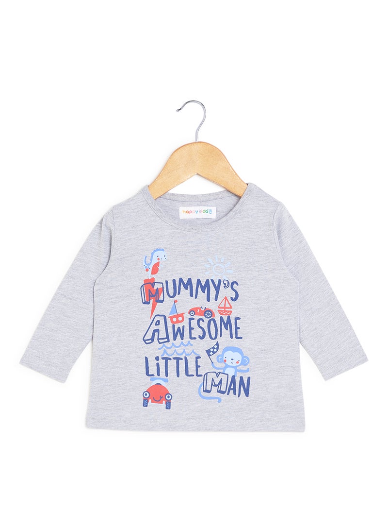 Happy Kids - Slogan Printed T-Shirt Grey Marl - Image 1