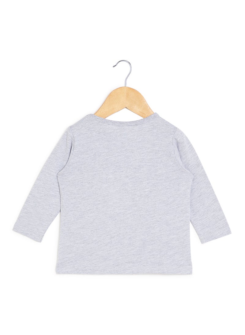 Happy Kids - Slogan Printed T-Shirt Grey Marl - Image 1
