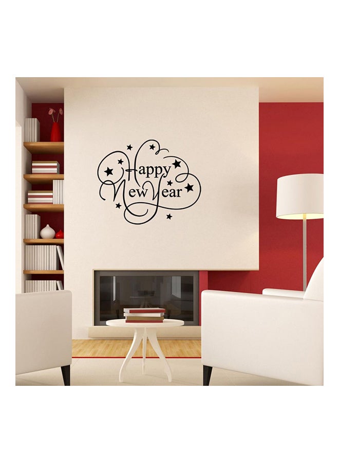 ملصق جداري للزينة بطابع مميز وعبارة "Happy New Year" أسود 55x65سم