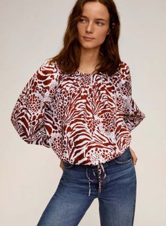 Animal Print Puff Sleeve Blouse Maroon/White