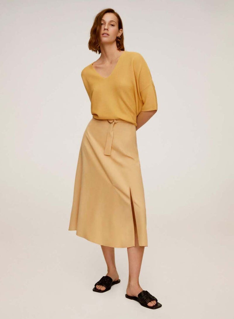 MANGO - Belted Modal Skirt Yellow - Image 1