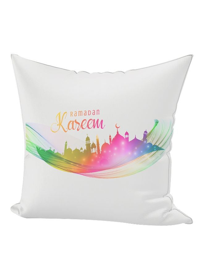 REGAL IN HOUSE Ramadan Kareem Printed Decorative Throw Pillow White/Pink/Green 45x45cm 