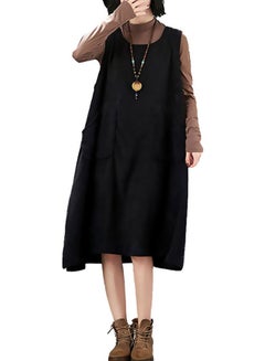 Round Neck A-Line Casual Dress Black