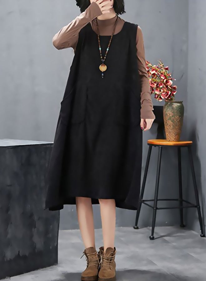 Generic - Round Neck A-Line Casual Dress Black - Image 1