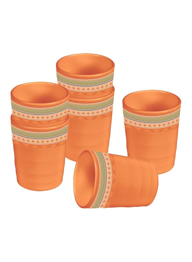 Servewell - 6-Piece Tribal Art Printed Drinking Glass Orange/Green/Beige 280ml - Image 1