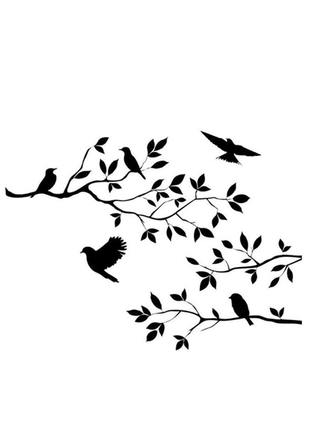 طقم ملصقات جدارية ذاتية اللصق لديكور الحائط بتصميم طيور على غصن شجرة مكون من 5 قطع أسود 56 x 60سم - Image 1