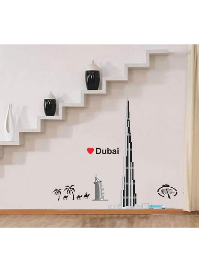 ملصق لتزيين الجدار ذاتي اللصق بتصميم مدينة دبي أسود/أحمر 90 x 60سم - Image 2