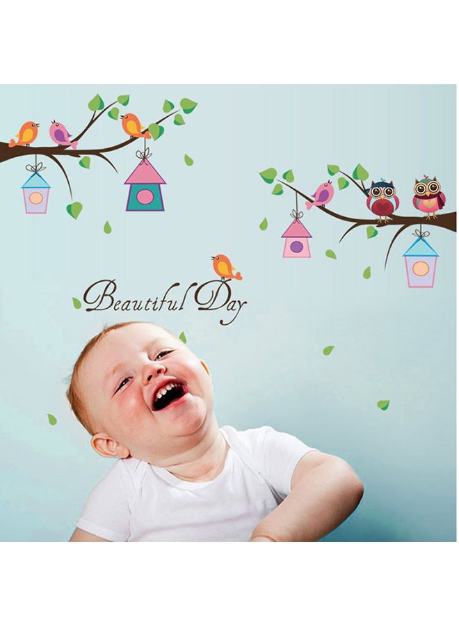 Cartoon Owl Branches Themed Wall Sticker Green/Pink/Brown 60x30cm - Image 2
