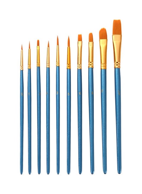 10-Piece Watercolour Paint Brush Set Blue/Gold/Orange