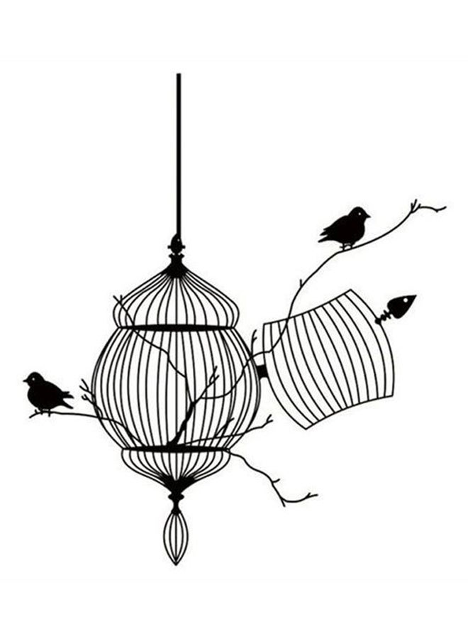VAKIND 2-Piece Bird With Birdcage Self Adhesive Decorative Wall Sticker Set Black 50 x 57cm  - Image 1