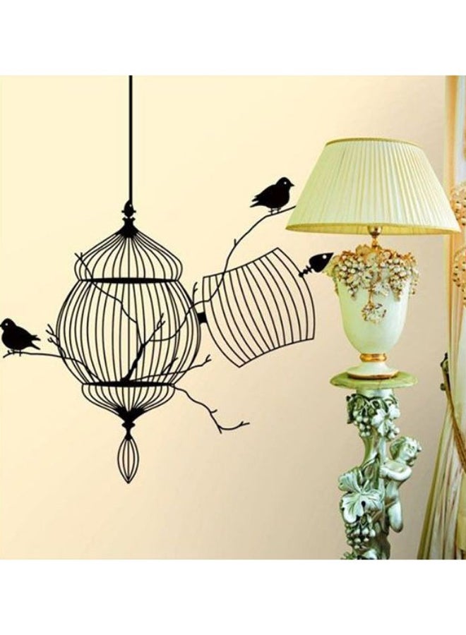 VAKIND 2-Piece Bird With Birdcage Self Adhesive Decorative Wall Sticker Set Black 50 x 57cm  - Image 2