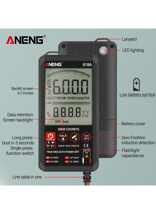 ANENG Digital Autoranging Multimeter Black/Red 5.46x2.67x0.66inch  - Image 2