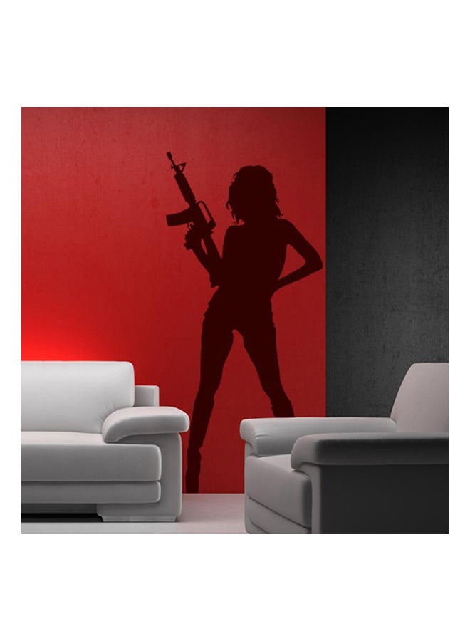 Girl With Gun Themed Wall Sticker Brown 120x55cm - Image 2