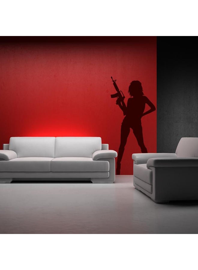 Girl With Gun Themed Wall Sticker Brown 120x55cm - Image 1