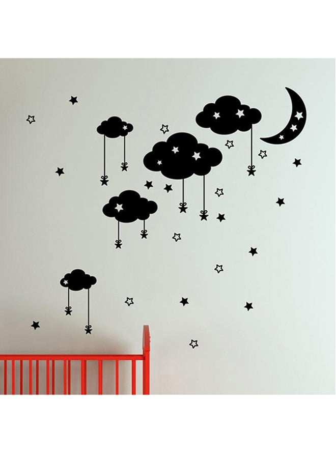 Generic Moon And Clouds With Stars Wall Decoration Sticker Black 65 x 55cm 