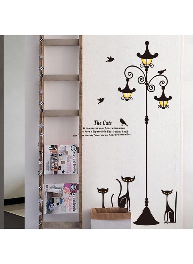 Lamp With Cat Themed Wall Sticker Black 60x90cm