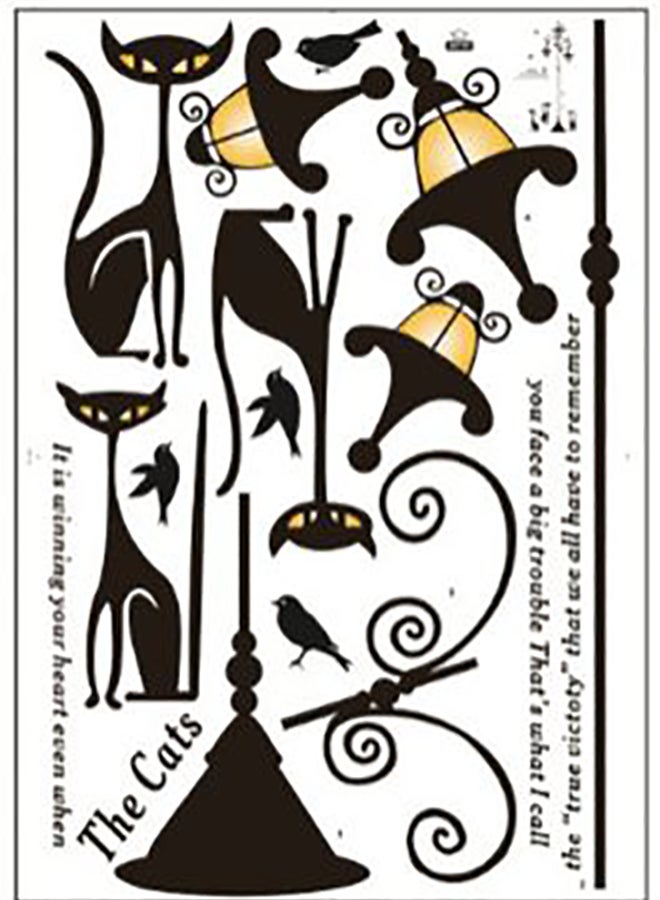Lamp With Cat Themed Wall Sticker Black 60x90cm