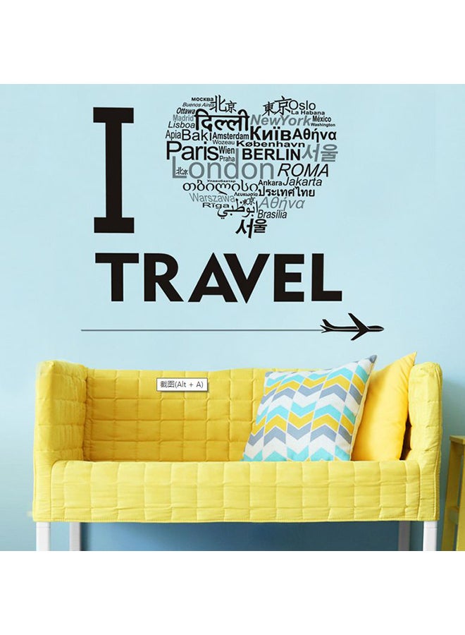 ملصق جداري قابل للفصل يمكنك أن تلصقه بنفسك بتصميم عبارة "I love Travel" بلون أسود لزينة حجرة المعيشة أسود 50x70سم - Image 2
