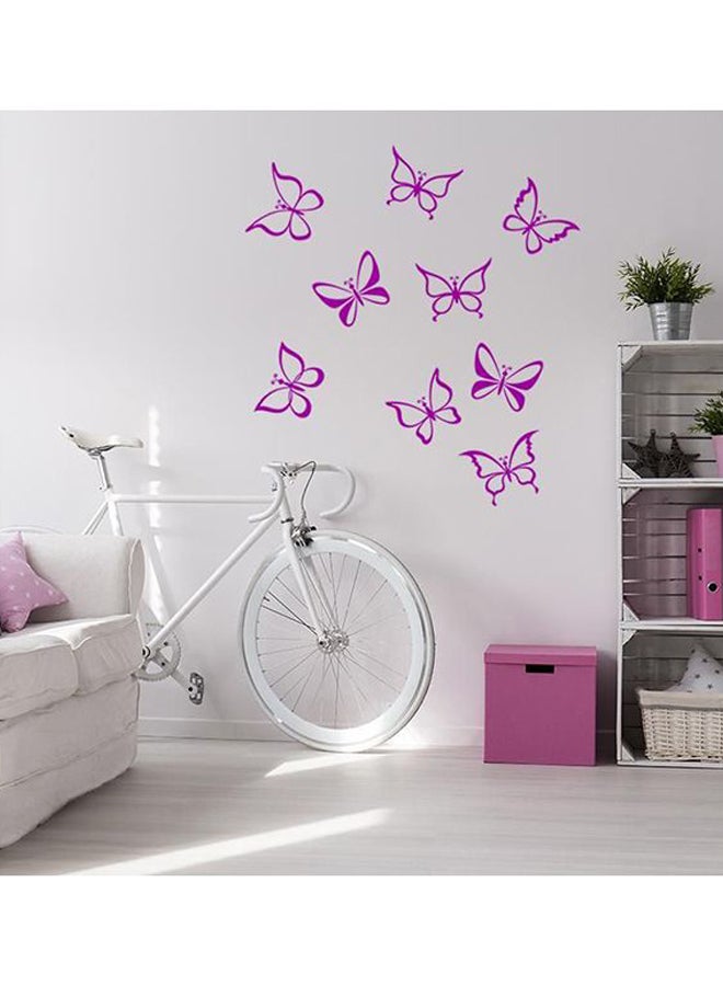 9-Piece Self Adhesive Butterfly Wall Decorative Sticker Purple 55 x 55cm 