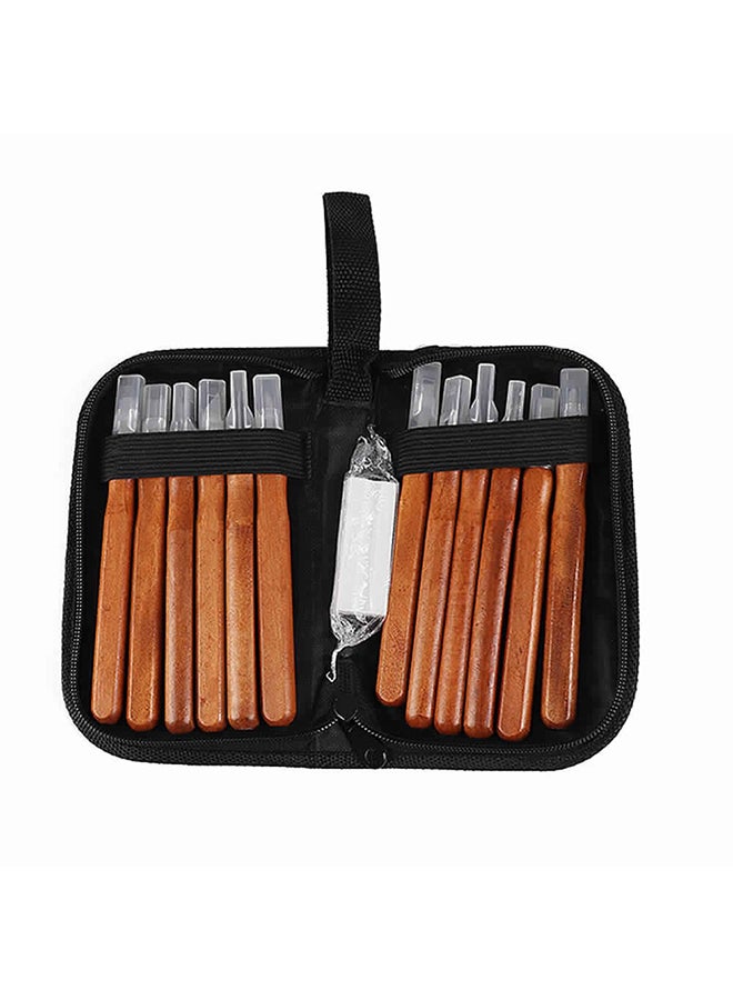 12-Piece DIY Woodcut Cutter Sculpture Carving Tool Set Brown 18.5x4x11.5cm - Image 1