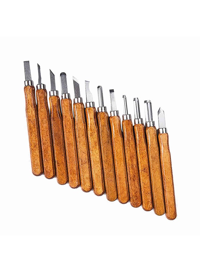 12-Piece DIY Woodcut Cutter Sculpture Carving Tool Set Brown 18.5x4x11.5cm - Image 2