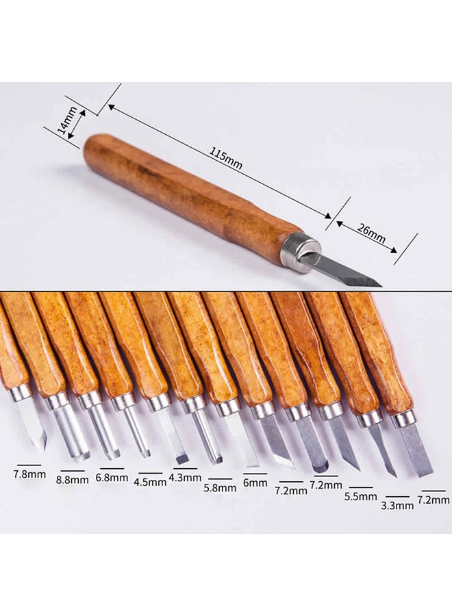 12-Piece DIY Woodcut Cutter Sculpture Carving Tool Set Brown 18.5x4x11.5cm - Image 4