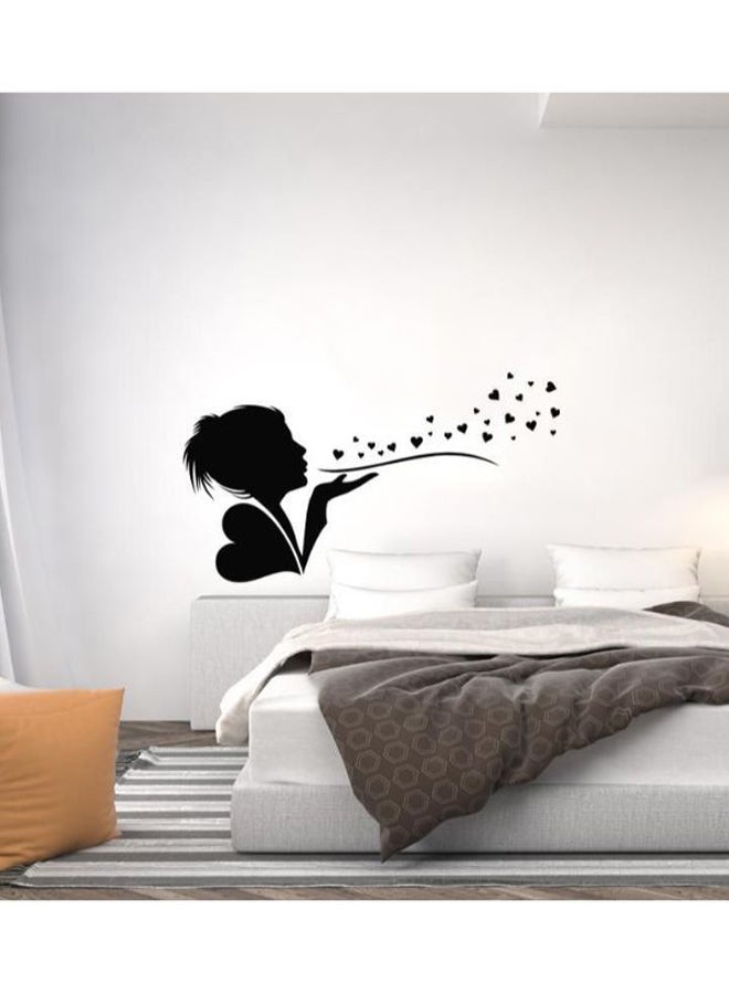 Girl And Hearts Self-Adhesive Decorative Wall Sticker Black 80 x 45cm