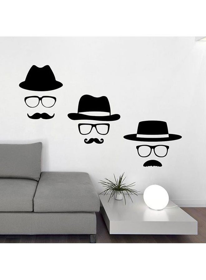9-Piece Hat And Sunglasses With Mustach Self Adhesive Decorative Wall Sticker Set Black 30 x 85cm 