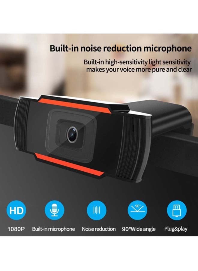 FHD USB Webcam With Mic Black/Red - Image 3