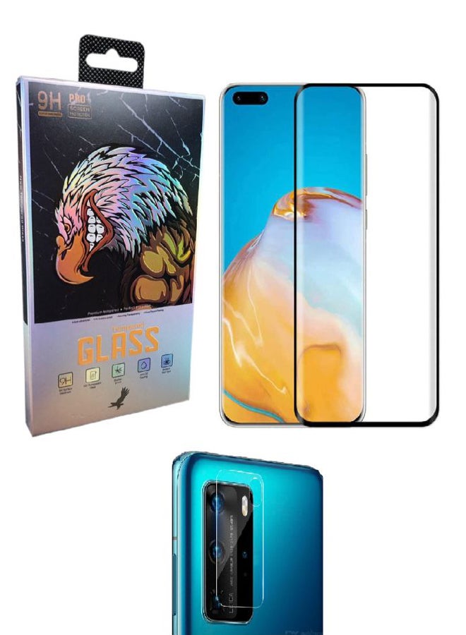 9H Tempered Glass Screen And Camera Lens Protector For Huawei P40 Pro Clear/Black
