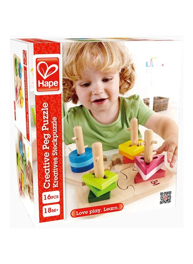Hape 16- Piece Creative Pegged Puzzle Set E0411 19.7x11.6x19.7cm