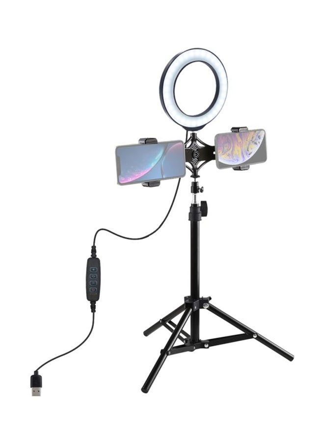 PULUZ - 10 Inch Selfie Ring Light With Tripod Stand 210cm Equipped With 3 Cell Phone Holders Black - Image 1