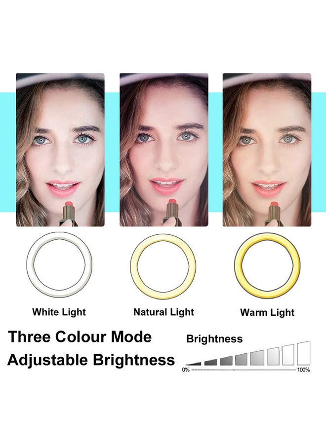PULUZ - 10 Inch Selfie Ring Light With Tripod Stand 210cm Equipped With 3 Cell Phone Holders Black - Image 1