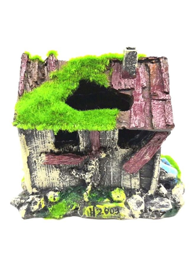 Generic Artificial Moss House Shaped Aquarium Ornament Green/Brown/Beige 17x9x14cm - Image 1