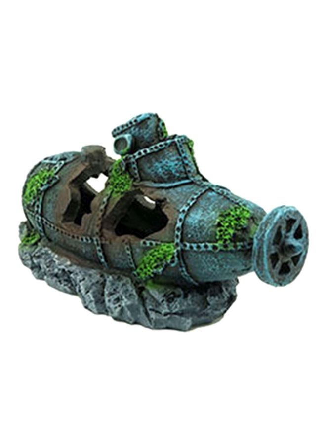 Boat Ship Shaped Aquarium Ornament Blue/Green/Grey 17x7x9cm