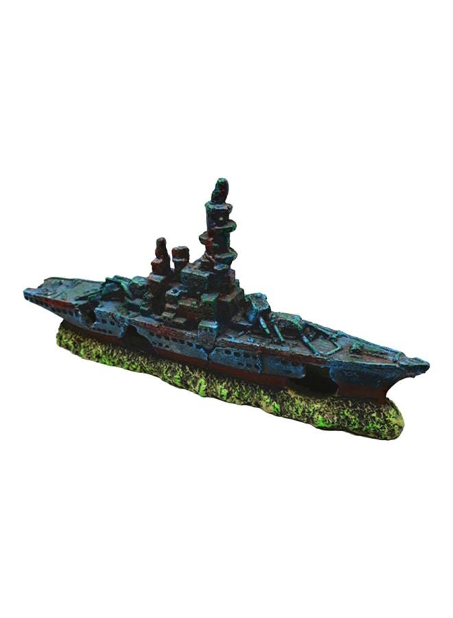 Generic Boat Ship Shaped Aquarium Ornament Blue/Brown/Green 8.85x4.33inch  - Image 1