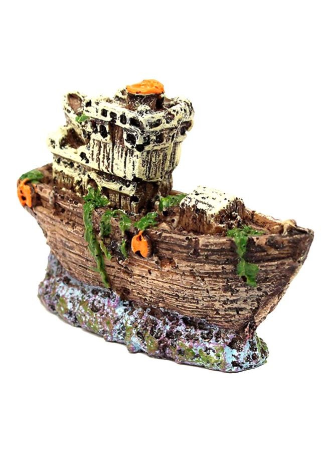 Generic Boat Ship Shaped Aquarium Ornament Brown/Beige/Green 3.14x1.96x0.98inch - Image 1