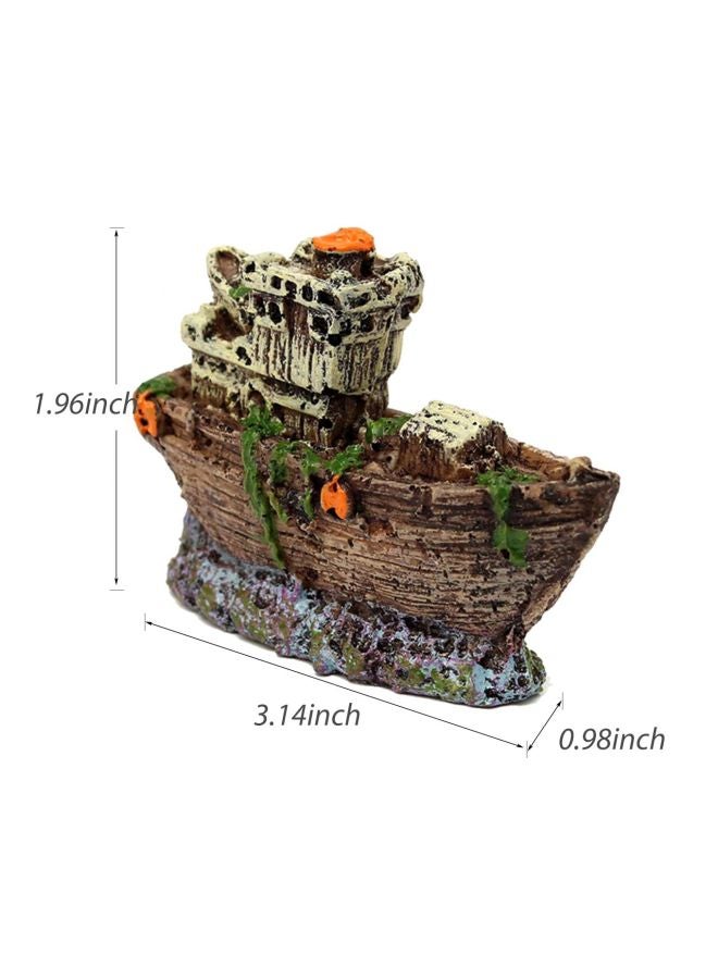 Generic Boat Ship Shaped Aquarium Ornament Brown/Beige/Green 3.14x1.96x0.98inch - Image 2