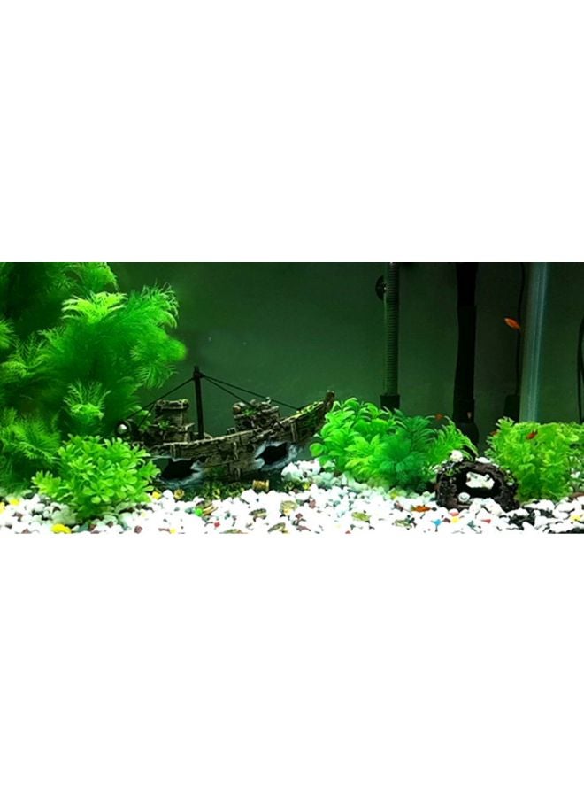 Boat Ship Shaped Aquarium Ornament Green/Beige/Black 26x6x10cm - Image 2