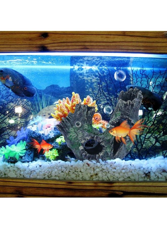 Generic - Wood Trunk Themed Aquarium Ornament Beige/Black/Green 13x9x11cm - Image 1