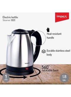 Impex Electric Kettle Steamer 1.8 L 1500 W STEAMER1801 Silver  - Image 2