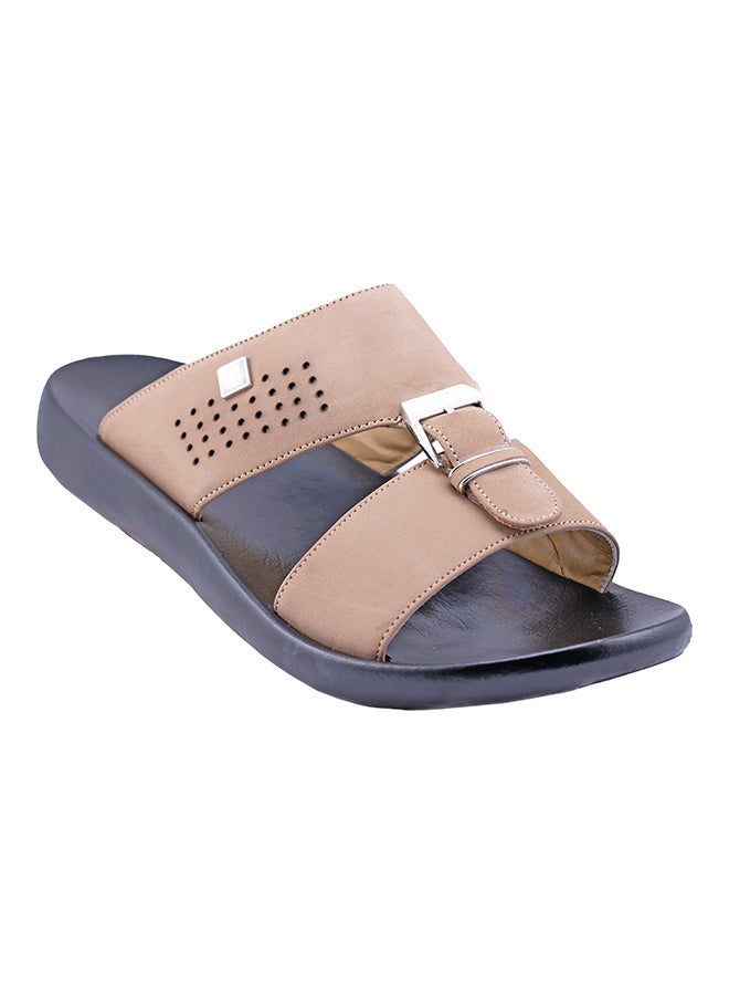 barjeel uno - Kids Perforated Buckle Detail Arabic Sandals Beige - Image 1