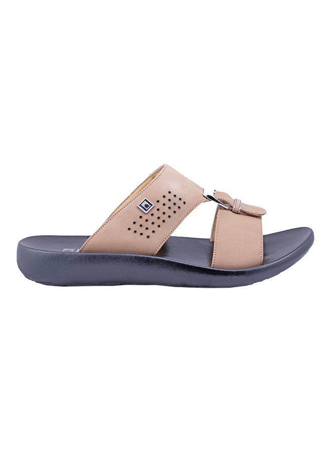 barjeel uno - Kids Perforated Buckle Detail Arabic Sandals Beige - Image 1