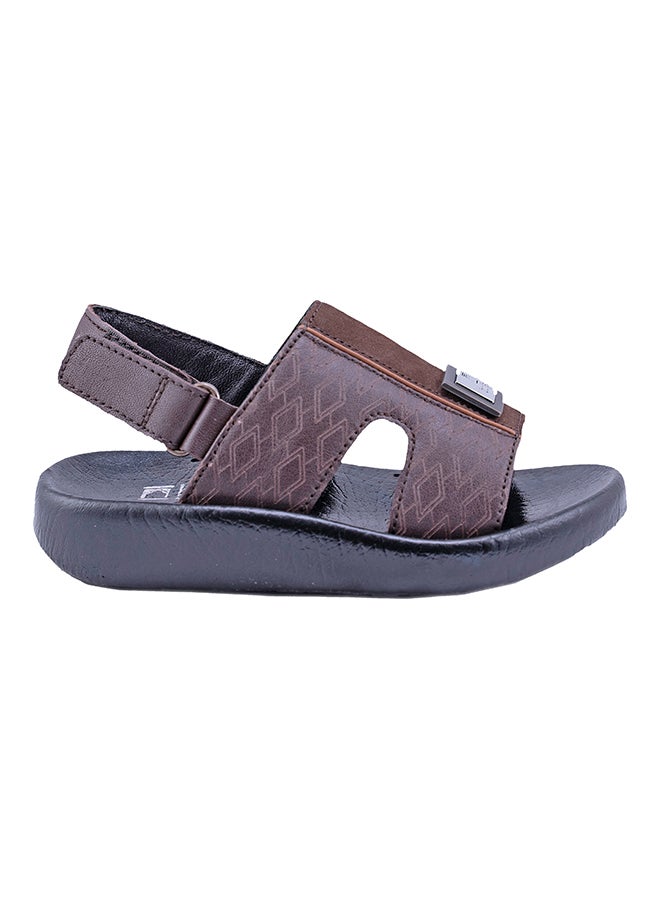 barjeel uno - Kids Nubuk Print Arabic Sandals Brown - Image 1