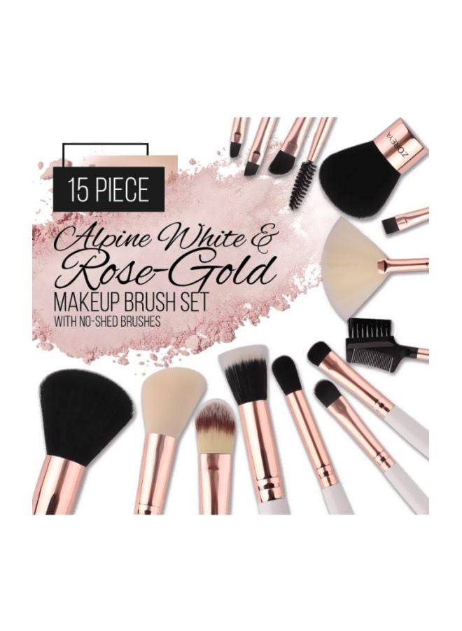 Zoreya - 15 Pcs Premium Quality Makeup Brush Set - Black Leather Case White/Rose Gold - Image 1