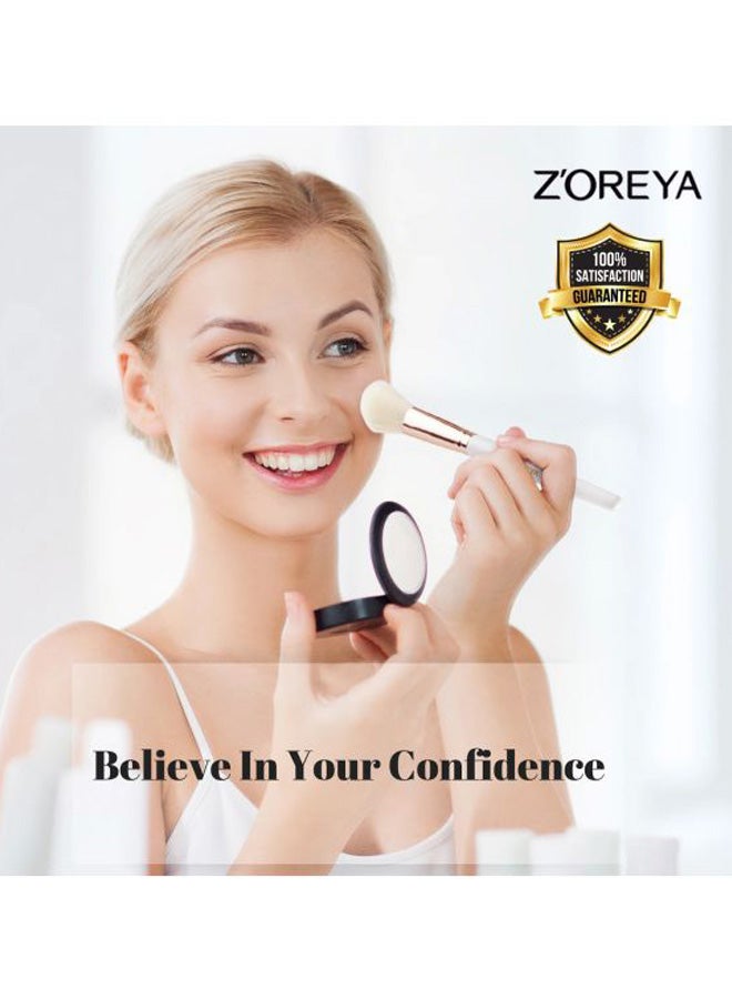 Zoreya - 15 Pcs Premium Quality Makeup Brush Set - Black Leather Case White/Rose Gold - Image 1